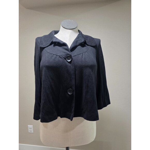Black Cropped Cardigan With Button Front & 3/4 Sleeves - Picture 2 of 7